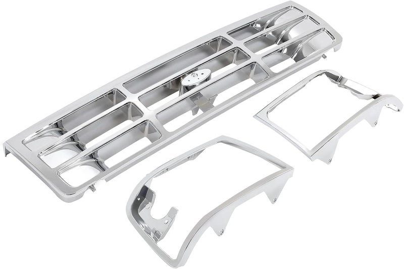 ALMULOO Grille & Headlight Bezel Silvery Compatible with 1992-1996 Ford Bronco F150 F250 1997 F350 & 1997 F250HD F350 Front Grill Lamp Cover Plastic(ABS) Replacement for FO1200173 FO2512130 FO2513131 - Image 2